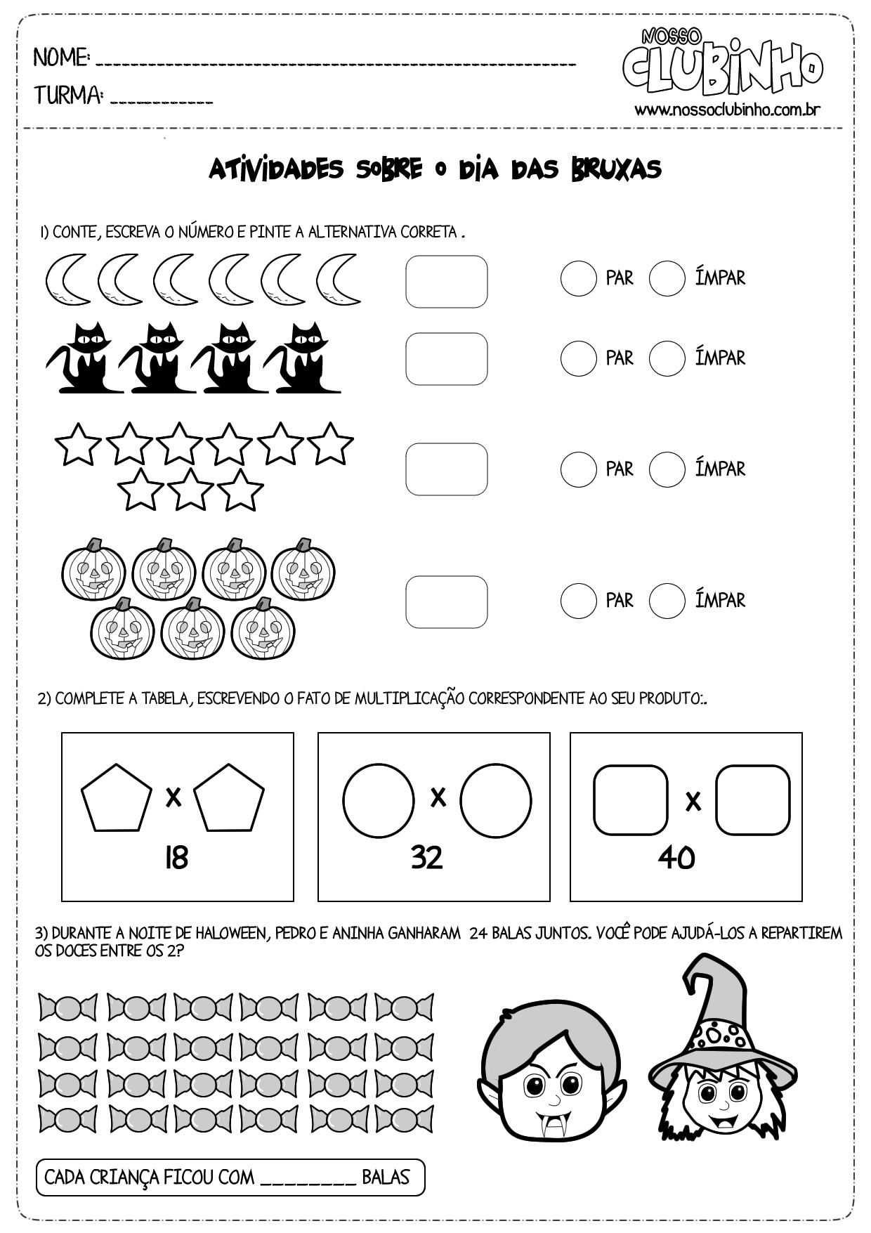 Atividades de Matemática para imprimir 3º ano