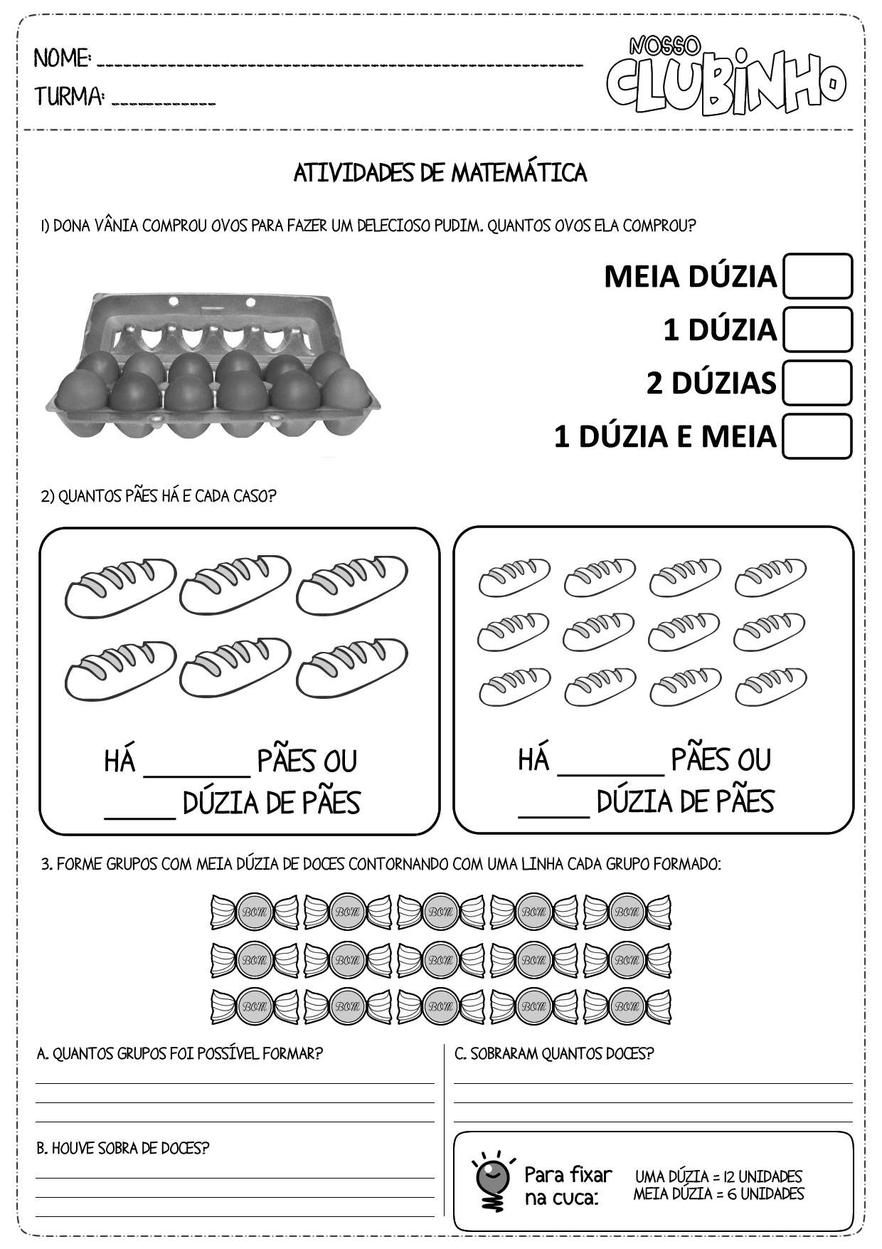 Atividades de matemática: Dúzia e agrupamento