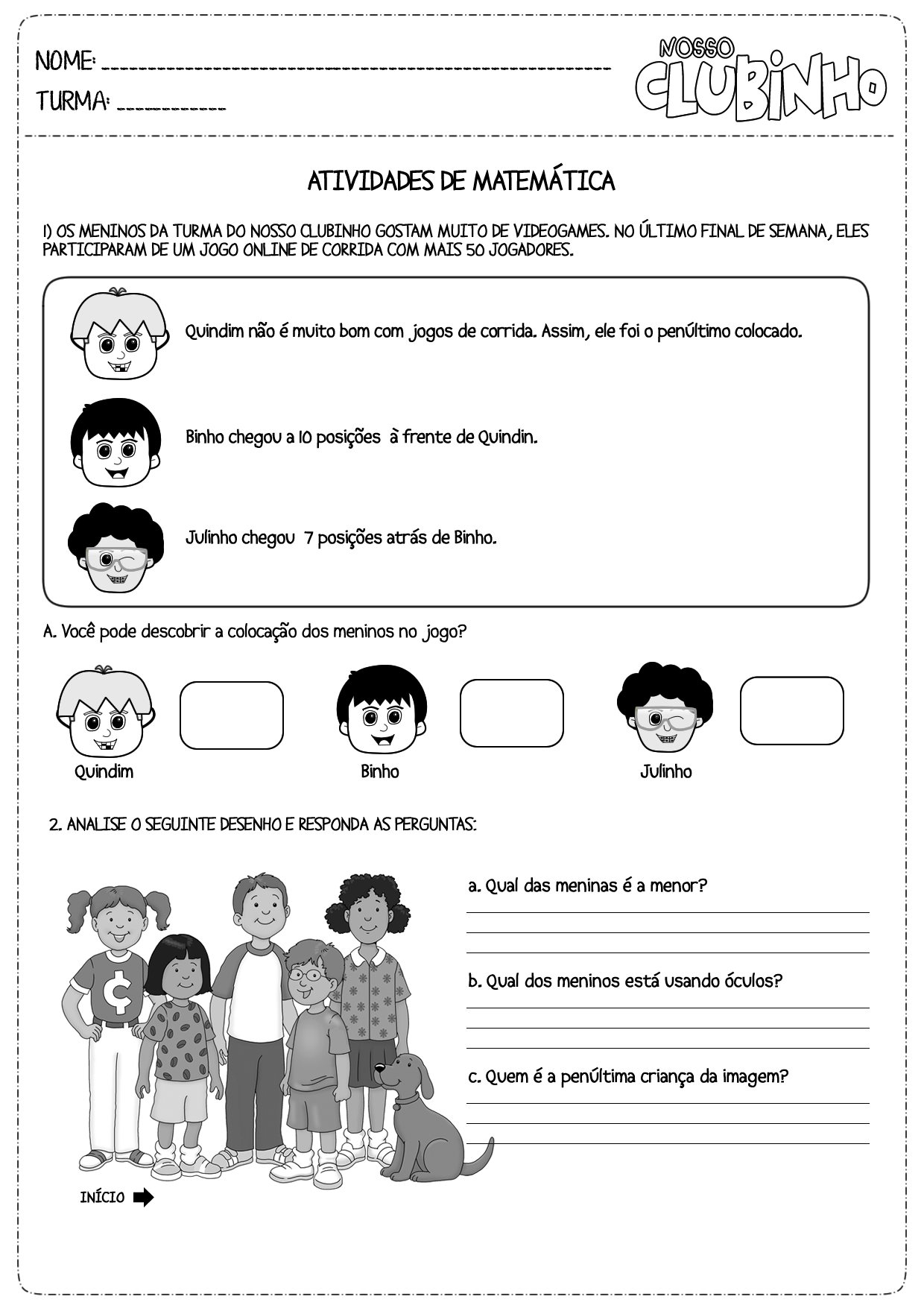 Atividades de matemática: Números ordinais