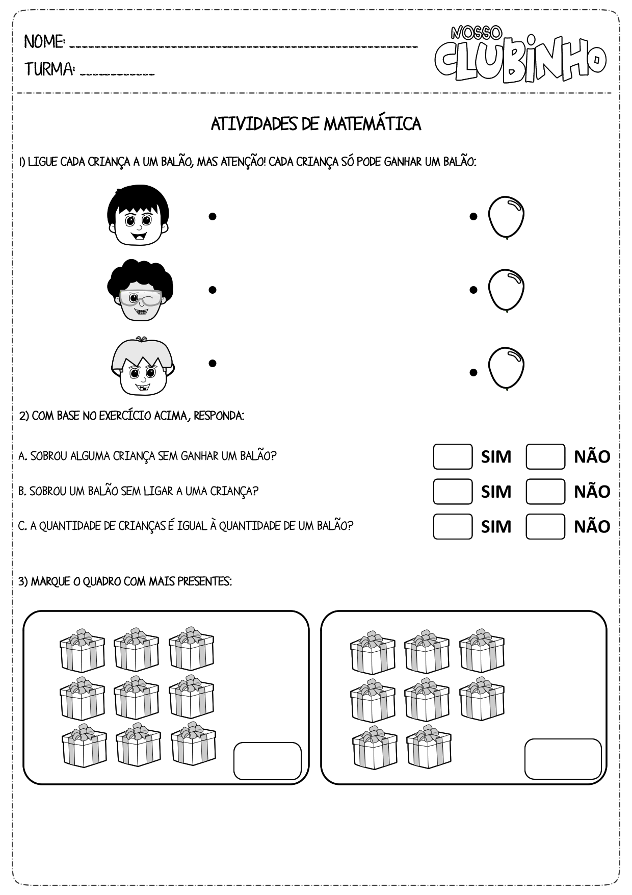 Atividades de matemática: Quantidades