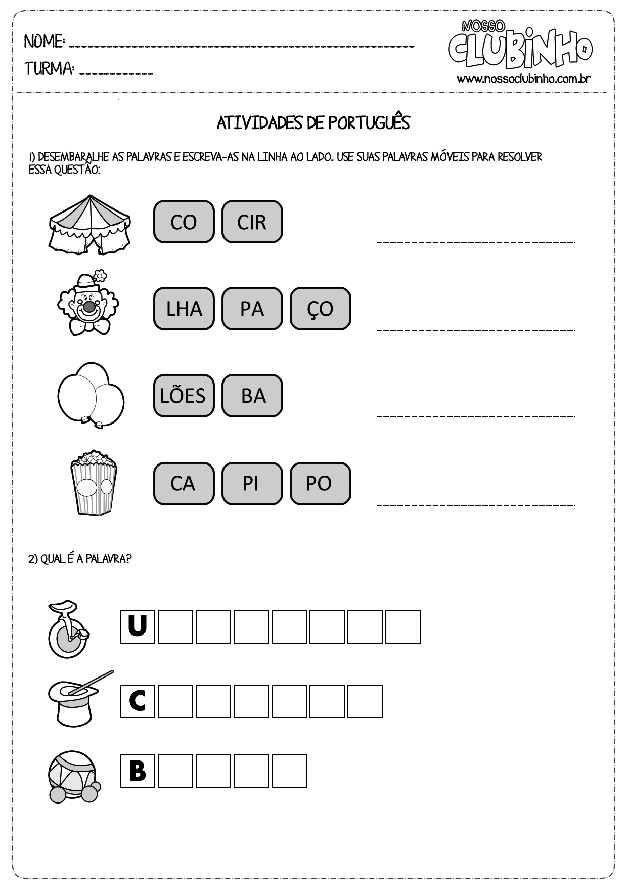 Ditado: Palavras Variadas - Nosso Clubinho