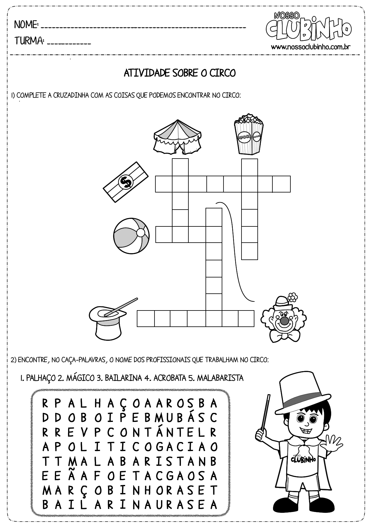 Atividade para alfabetização: Dia do Circo III