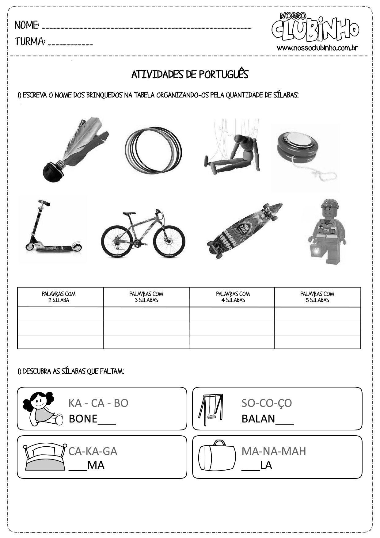 Atividades Educativas – Nosso Clubinho