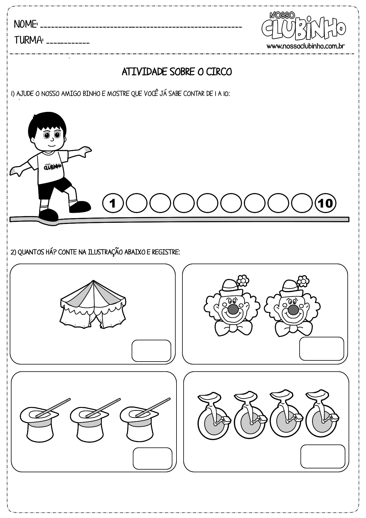 Atividades de matemática: Dia do Circo III