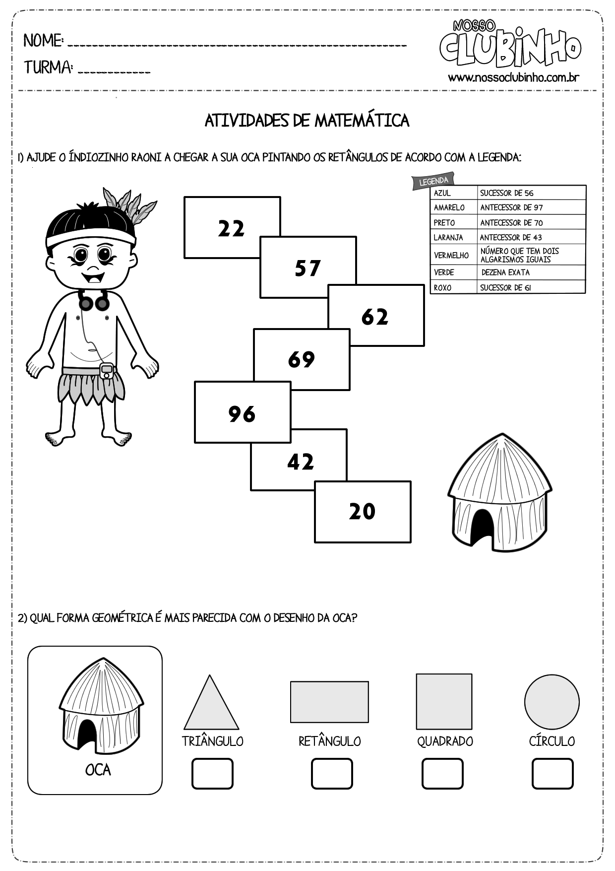 Atividades de matemática: Dia do Índio