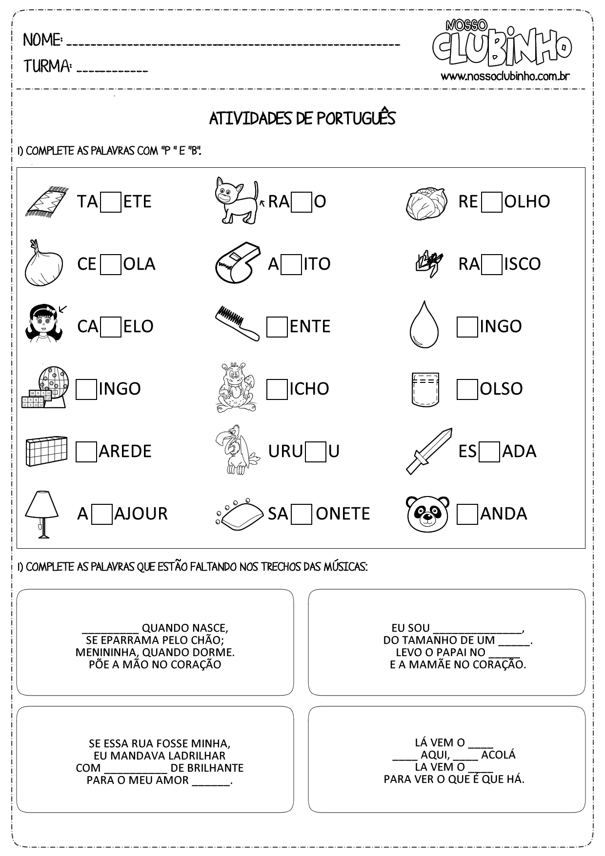 Atividades para alfabetização: Ortografia das palavras “B” e “P”