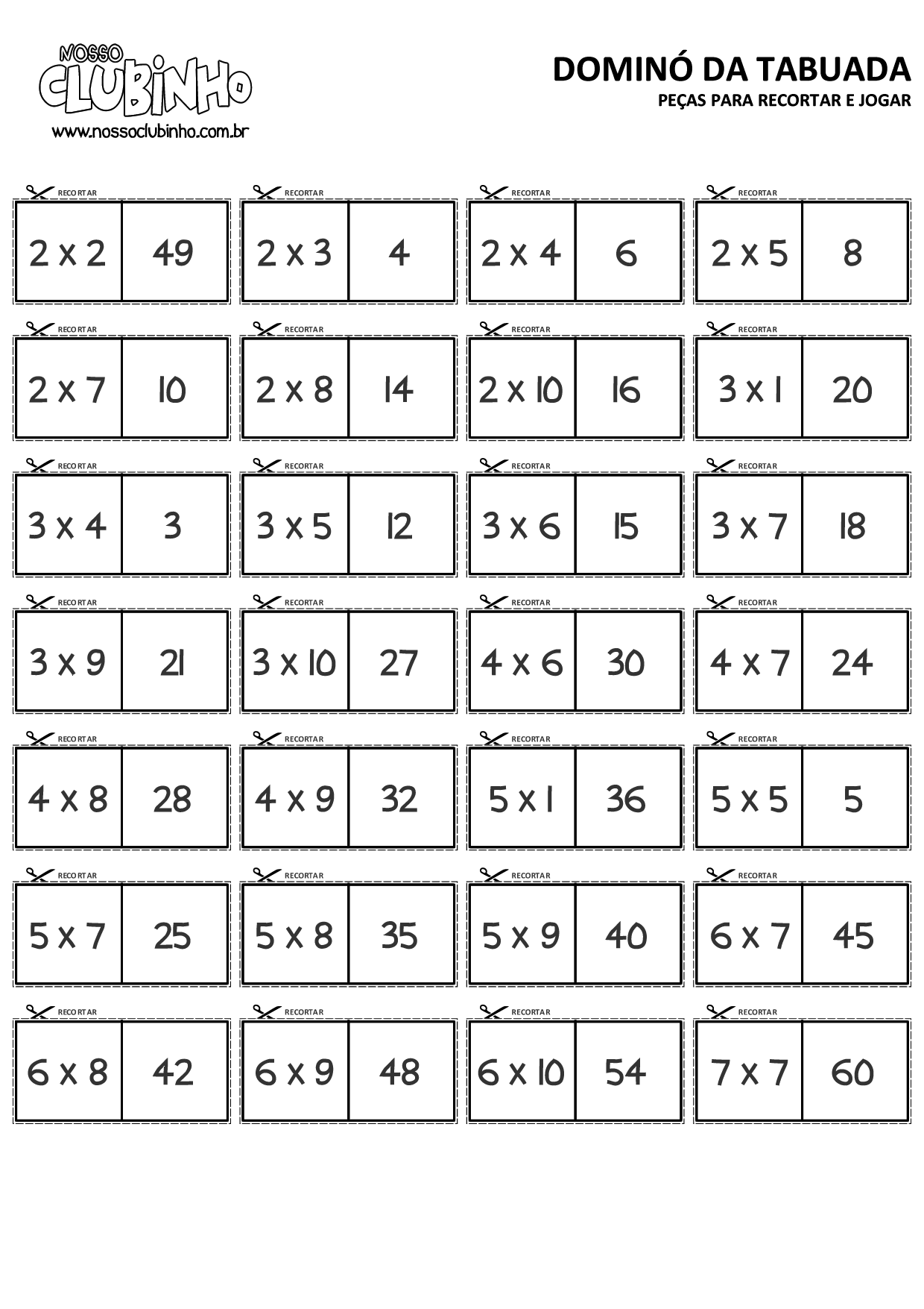 Dominó da Multiplicação completo Fonte: Blog Brincando com a