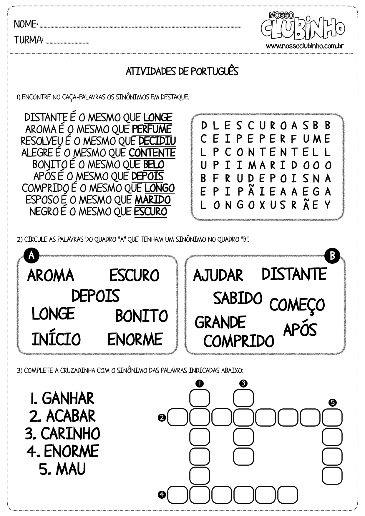 Atividades de alfabetização: Sinônimos