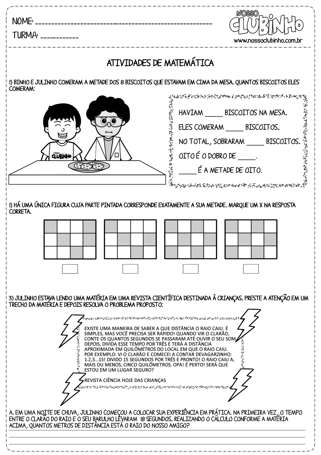 Atividades de Matemática: Terço - Nosso Clubinho