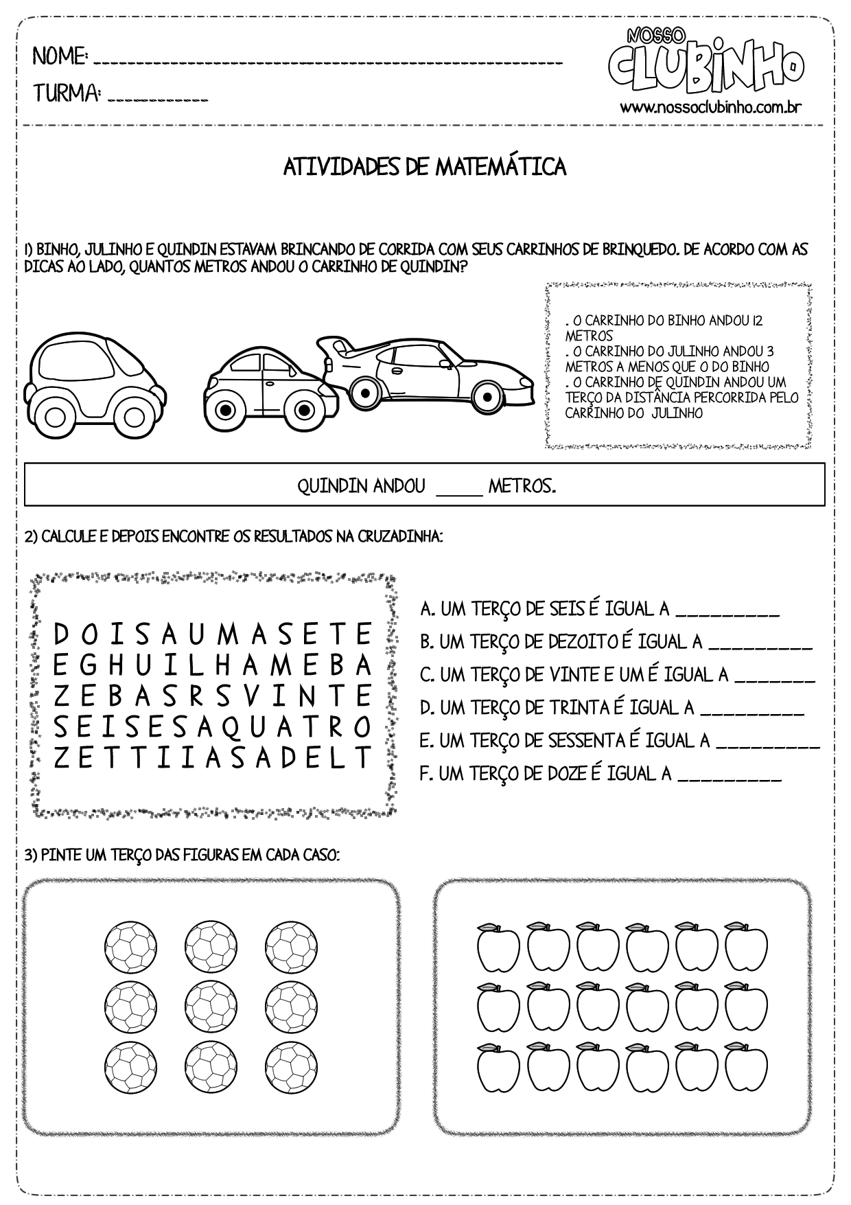 Atividades de Matemática: Terço - Nosso Clubinho