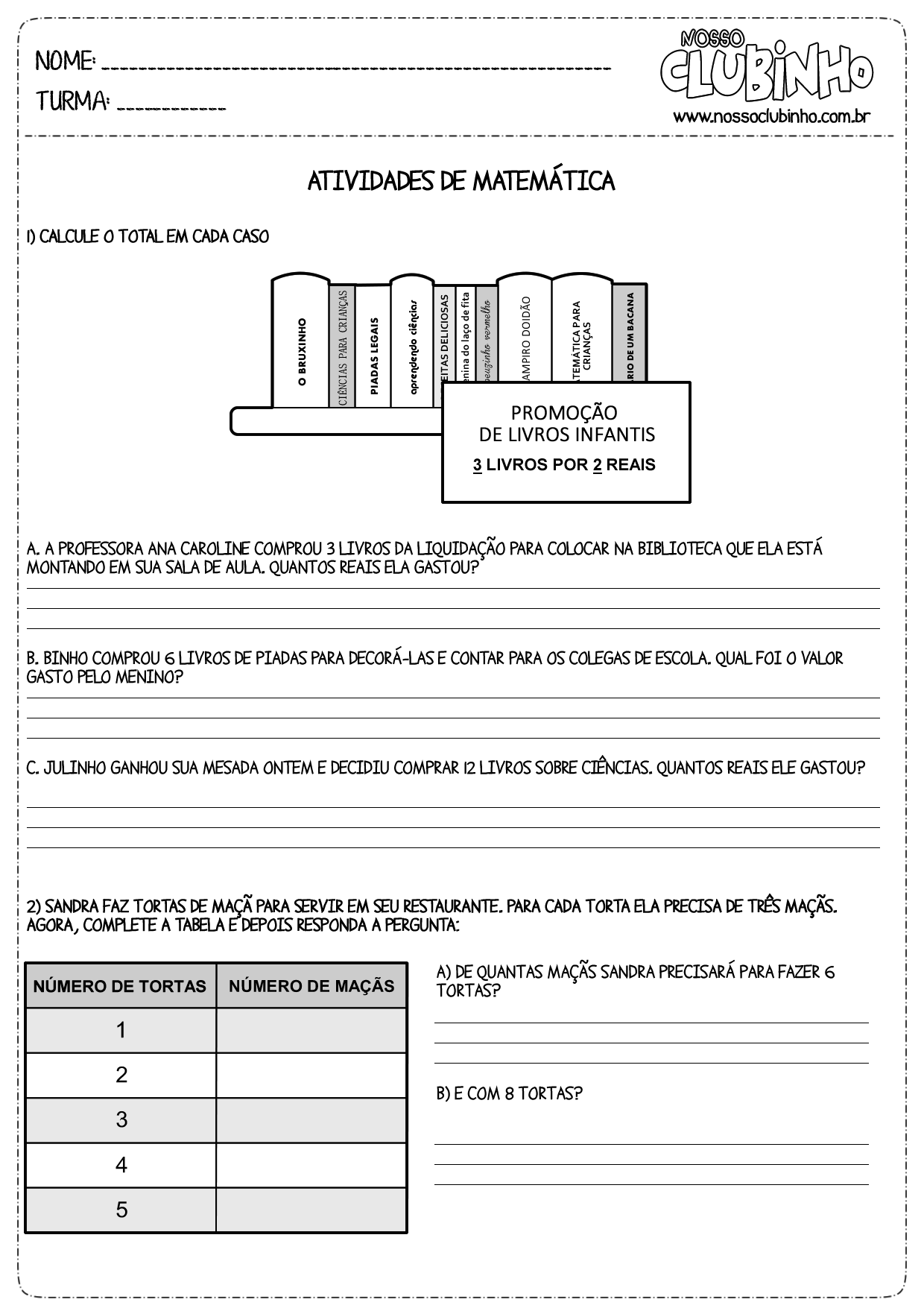 Atividades de Matemática para 3º Ano do Ensino Fundamental