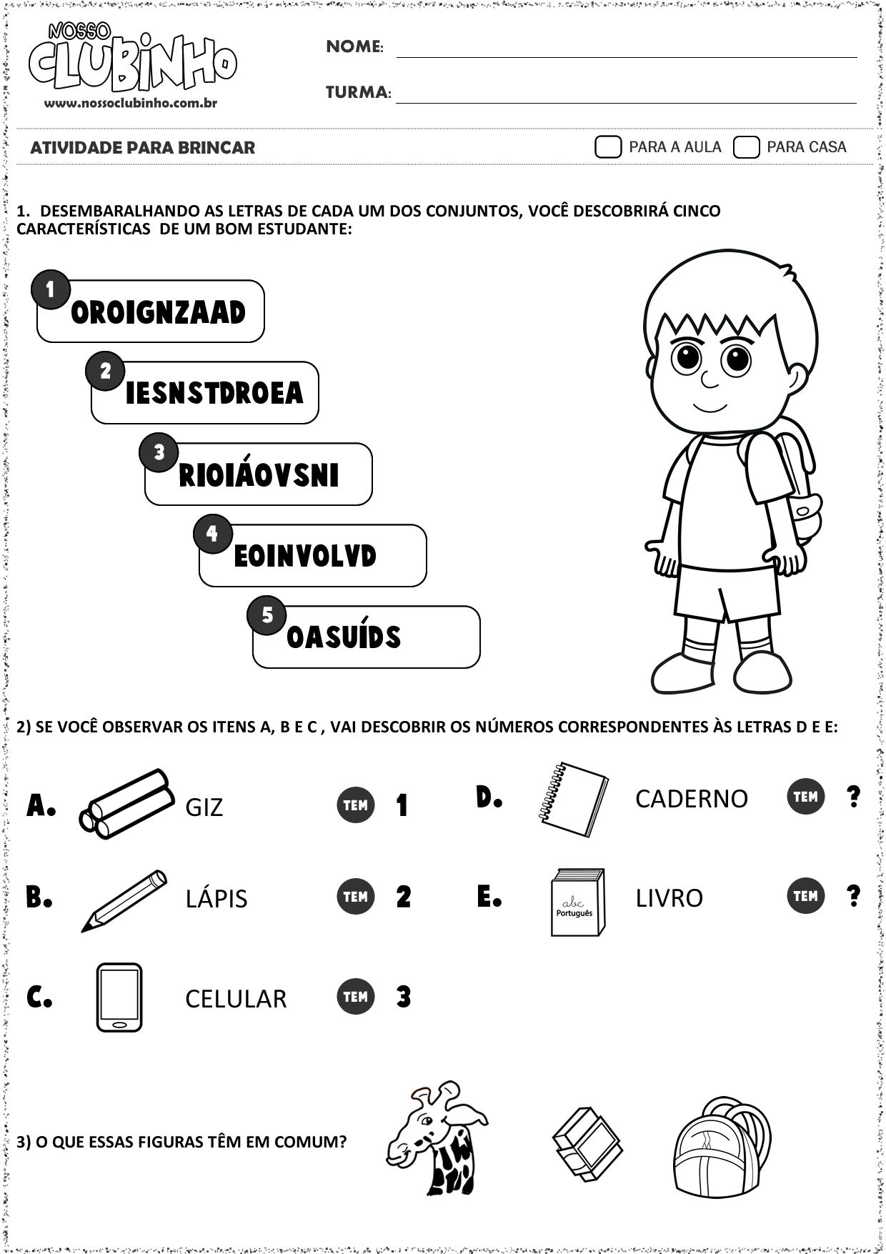 Atividades para Alfabetização: Dia do Estudante