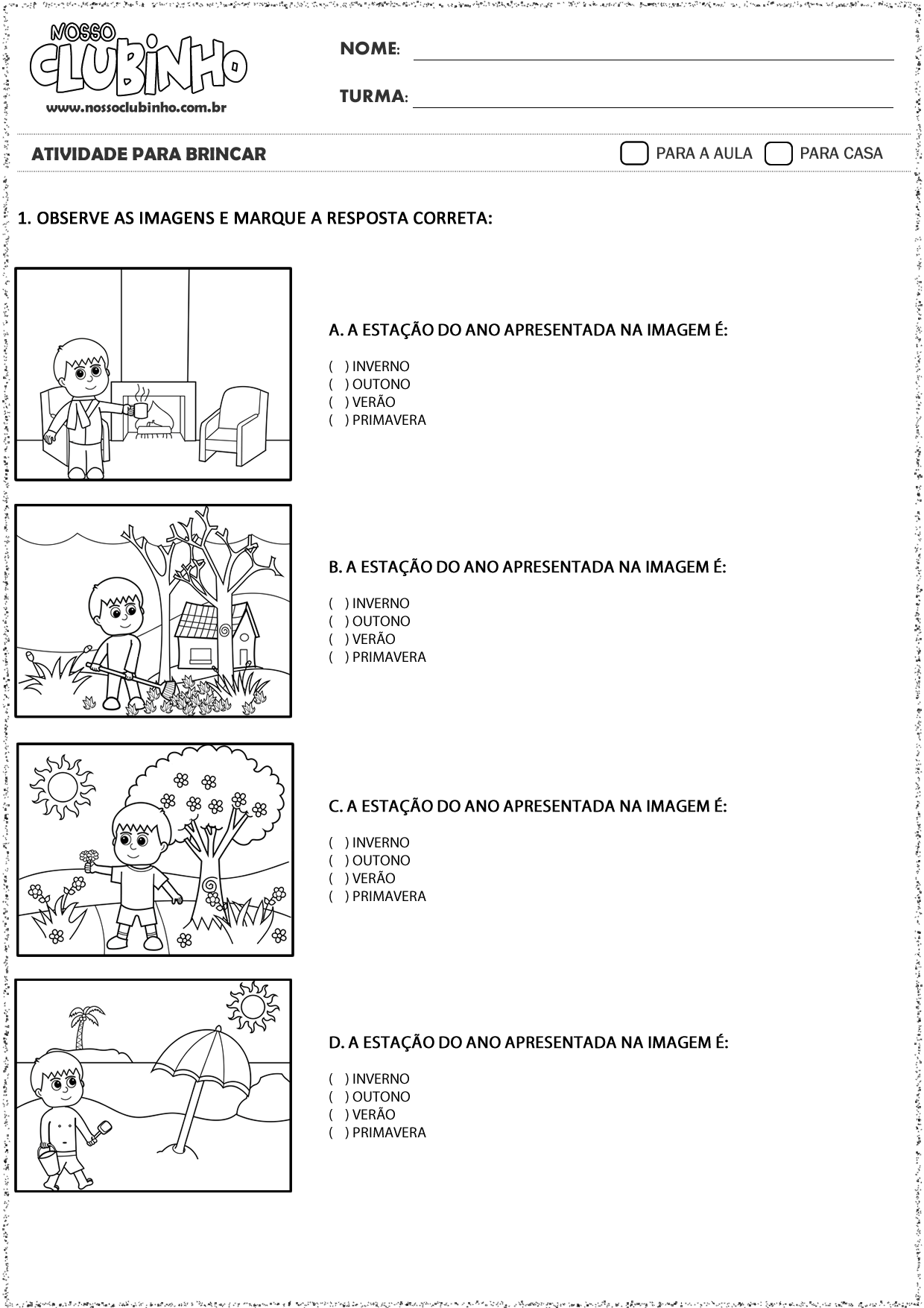 Atividade para Educação Infantil: Estações do Ano