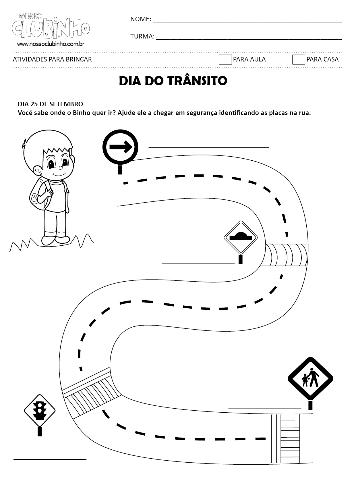 Atividade para Educação Infantil: Dia Nacional do Trânsito