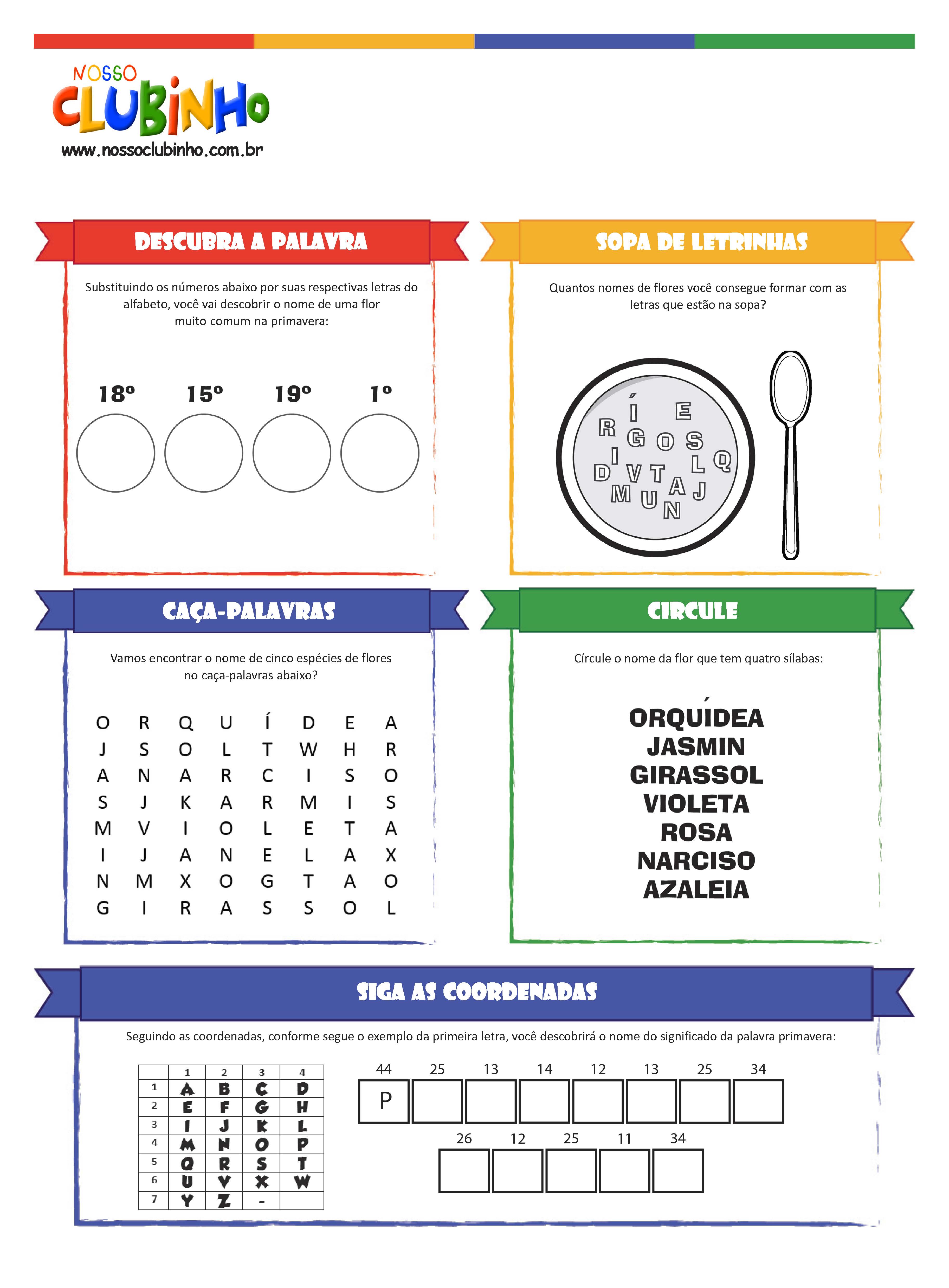 Atividade para Alfabetização: Primavera