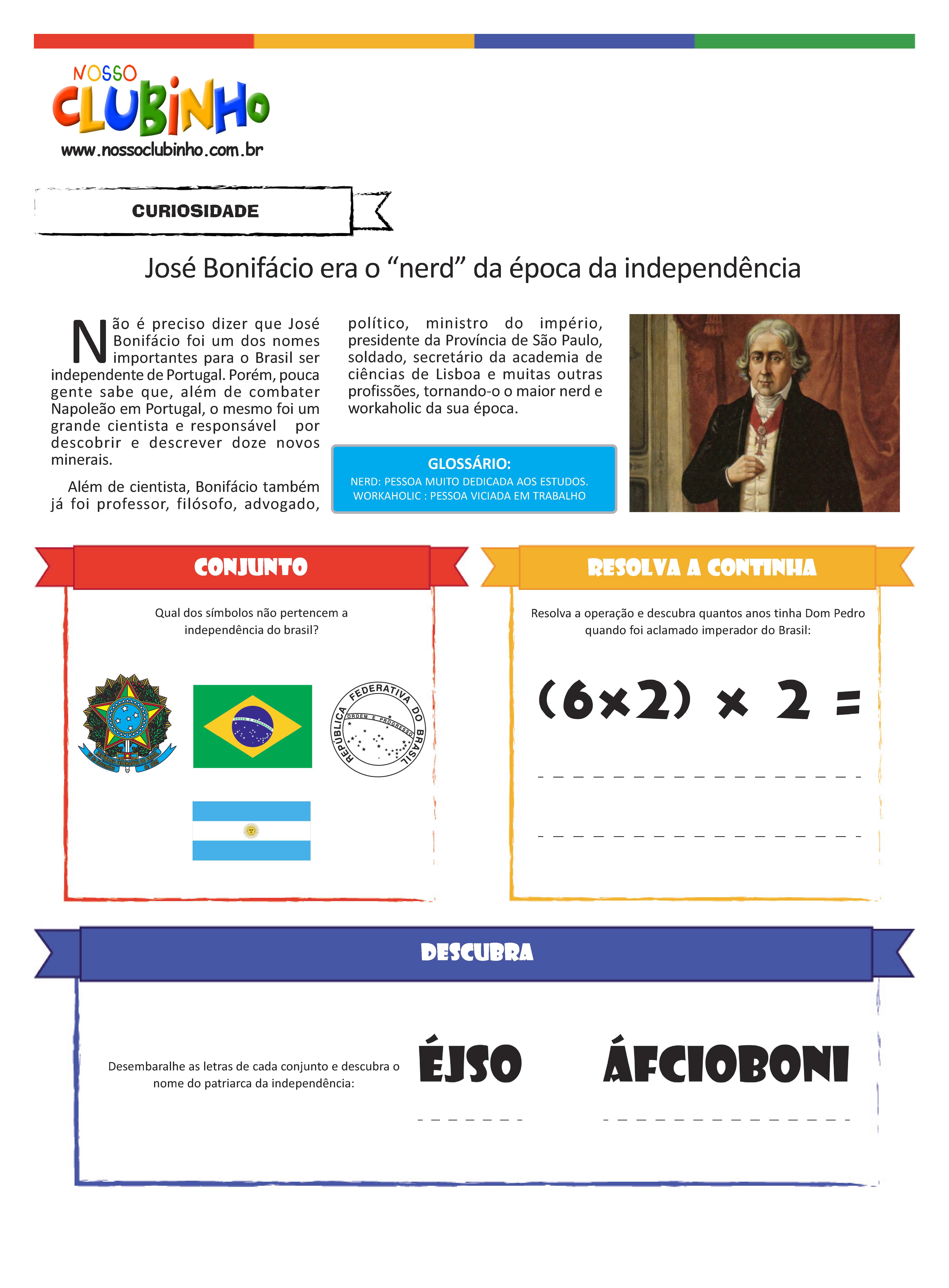 Atividades para Alfabetização: Independência do Brasil II